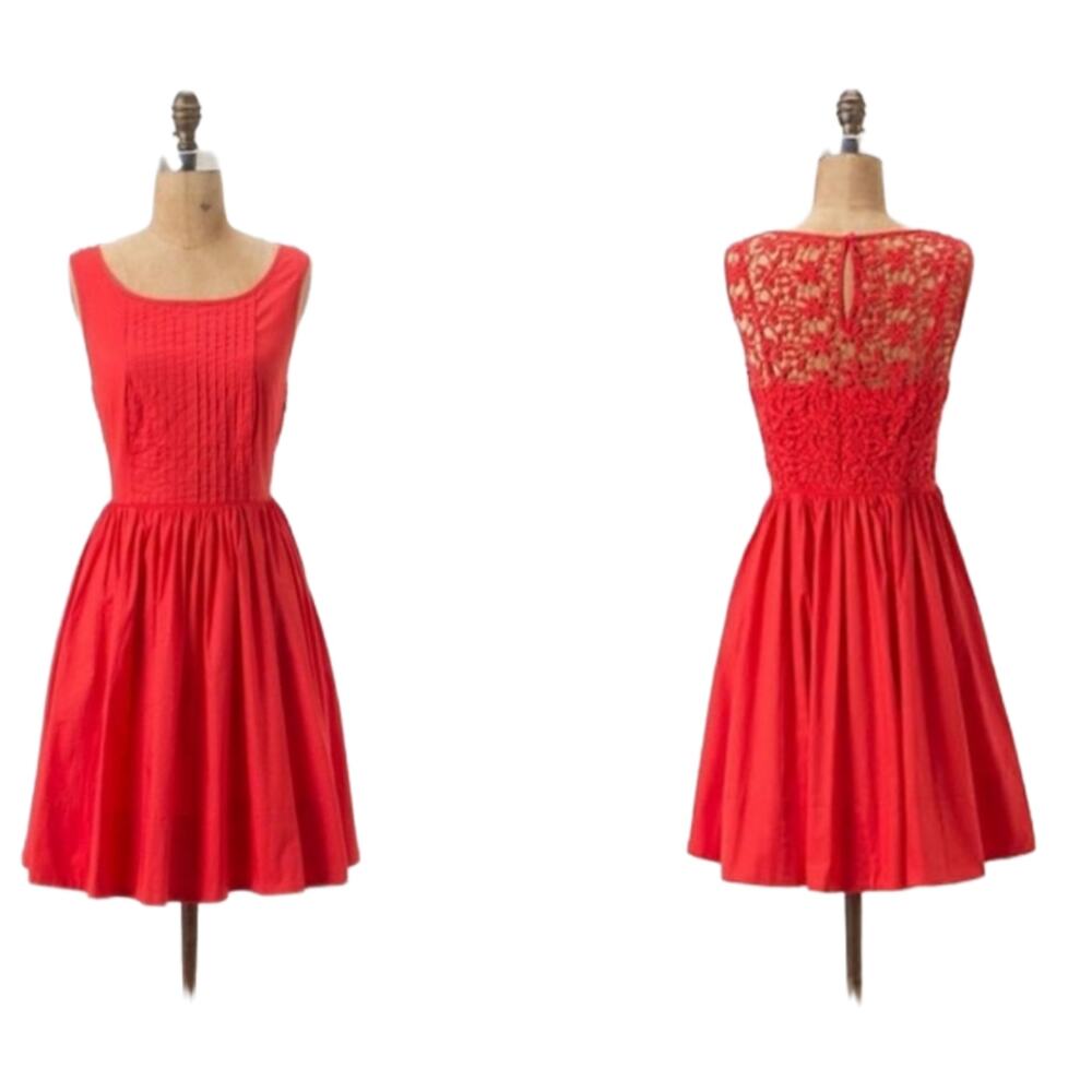 Anthropologie Moulinette Soeurs coral fit n flare dress size 8 pockets